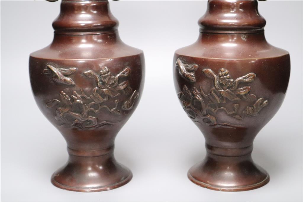 A pair of Chinese vases, dragon handles, height 33cm